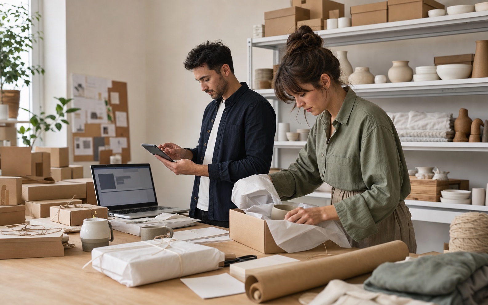 E-ticaret siparişlerini yöneten ve ürünleri paketleyen işletme ekibi